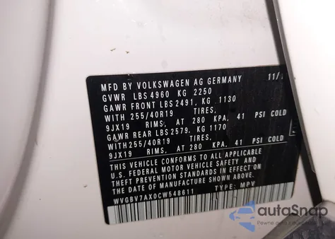 2012 Volkswagen Tiguan Sel z USA, uszkodzony, nr VIN WVGBV7AX0CW548611